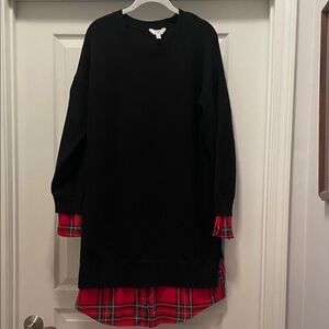 Time and Tru Black Dress with‎ Red Plaid Detail